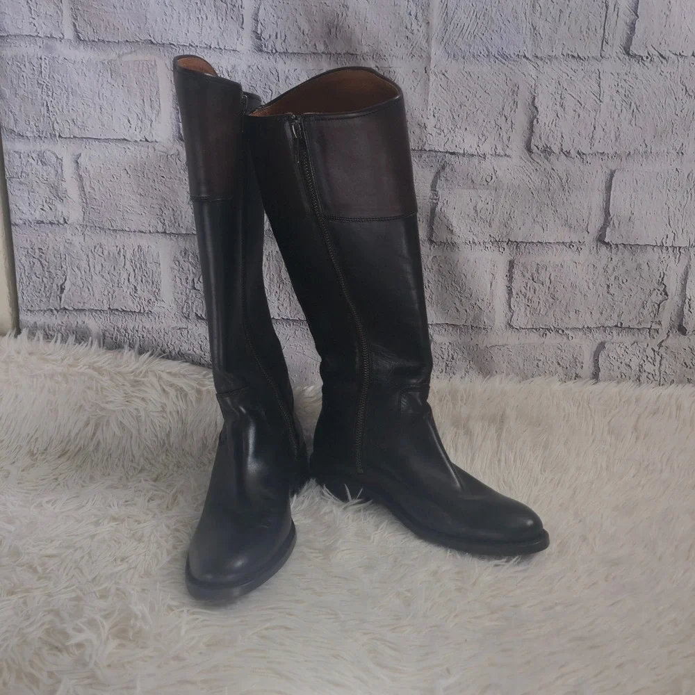 Frye NWOT Melissa D-Ring Women's Tall Riding Boots Black And Brown Size 6.5 B